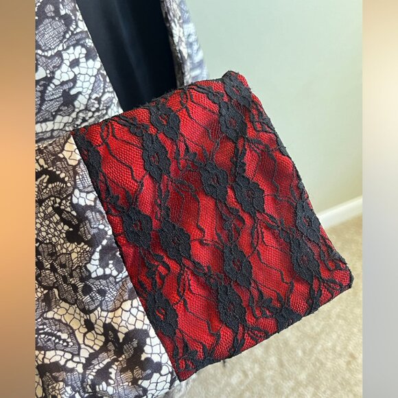 Lace Printed LIMELIGHT 2 PC Open Front Jacket Blazer with Red Lining - Picture 11 of 17